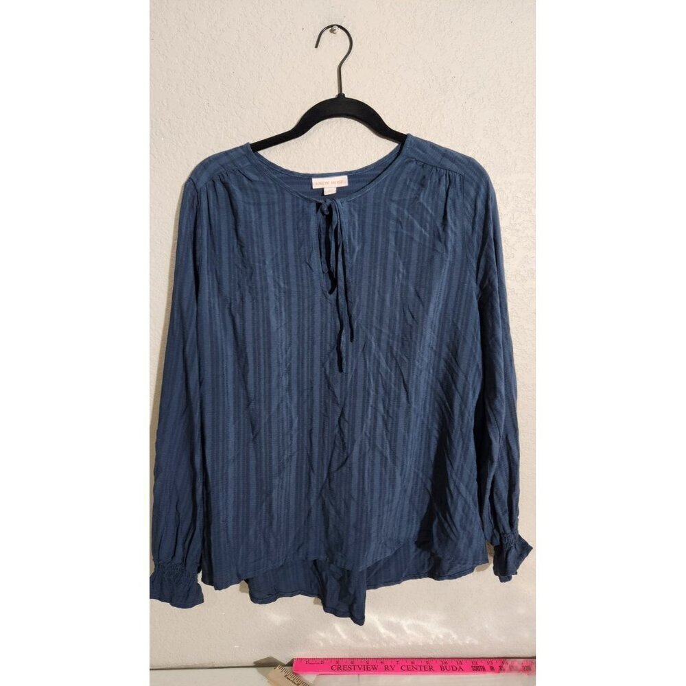 Knox Rose Blouse Womens Medium Blue Long Sleeve Peasant Top Boho Textured Rayon